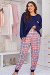 Plus Size Heart Graphic Top and Plaid Joggers Lounge Set - Cocoa Yacht Club