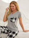 Plaid Heart Tee and Pants Lounge Set with Pockets - Cocoa Yacht Club