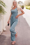 Notched Neck Tank Top and Tie Waist Wide Leg Long Pants Lounge Set - Cocoa Yacht Club