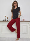 V-Neck Top and Gingham Pants Lounge Set - Cocoa Yacht Club