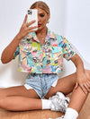 Women's Lucy Resort Short Sleeve Button-Up Camp Crop Shirt - Cocoa Yacht Club